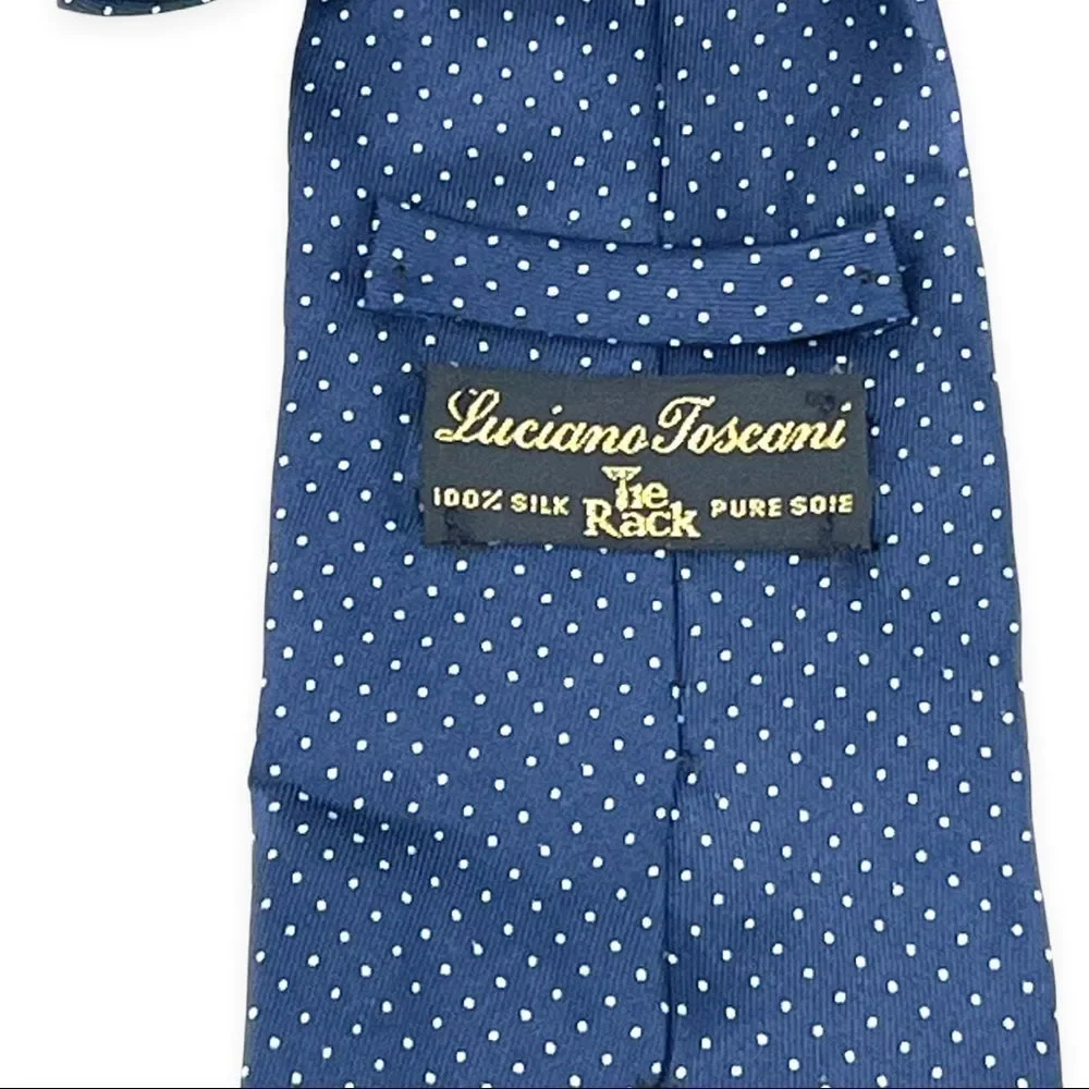 Luciano Toscani Hand Made 100% Silk Tie Blue with White Dots